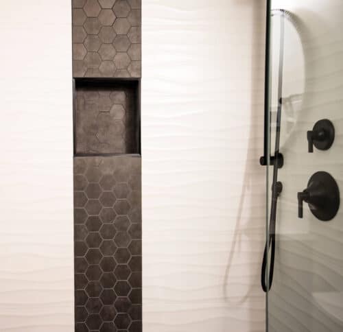 Alta Bathroom Remodeling with Black Hexagon Niche
